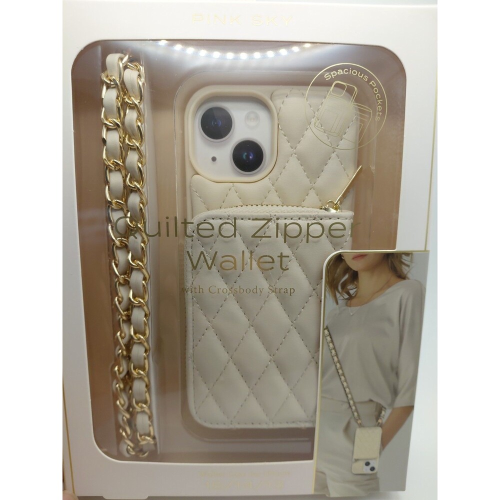 Pink Sky PUFFY Leather Zipper Wallet W/ Crossbody Strap - iPhone 15/14/13